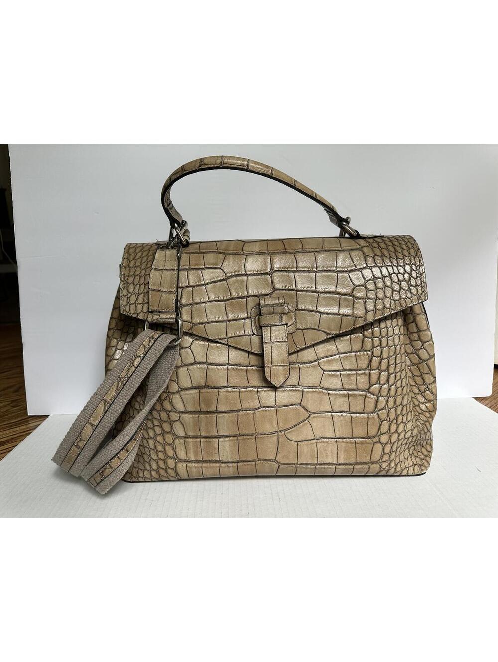 Claudia Firenze Tan Croc-Embossed Leather Satchel Handbag
